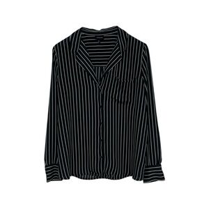 Who What Wear Button Up Blouse Women’s Large‎ Black White Stripe